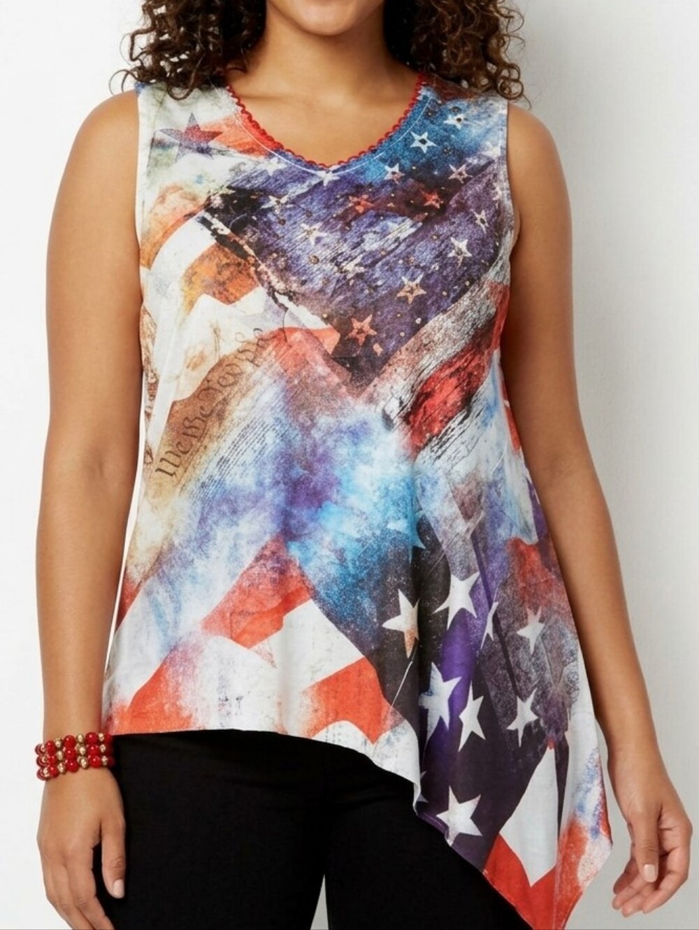 Simply Emma Multicolor Patriotic Star Asymmetric Tank